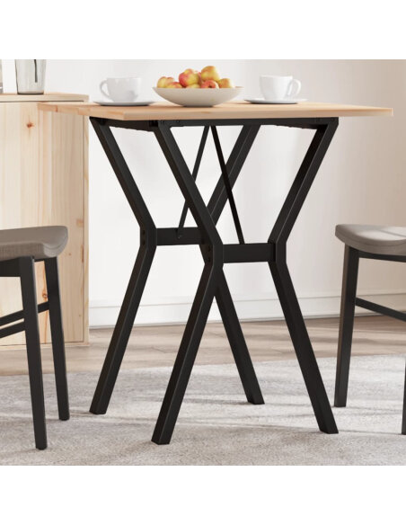 Table à manger Style Industriel cadre en Y en bois de pin massif & fonte 70 x 70 x 75 cm {attributes}