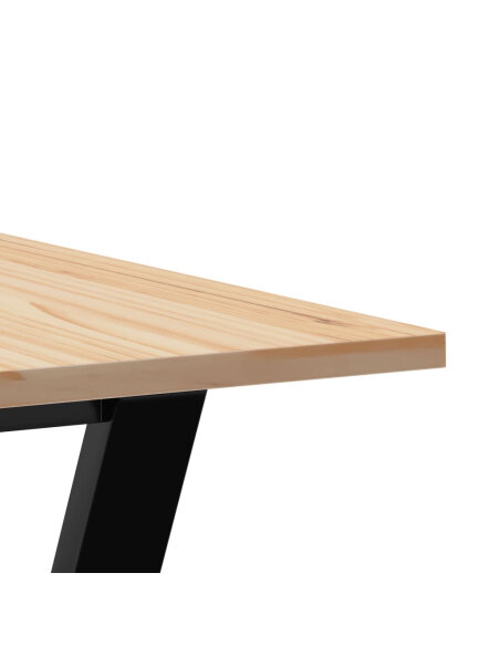 Table à manger Style Industriel cadre en Y en bois de pin massif & fonte 70 x 70 x 75 cm {attributes}
