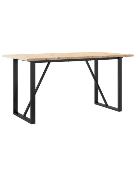 Table à manger Style Industriel cadre en O en bois de pin massif & fonte 160 x 80 x 75.5 cm {attributes}
