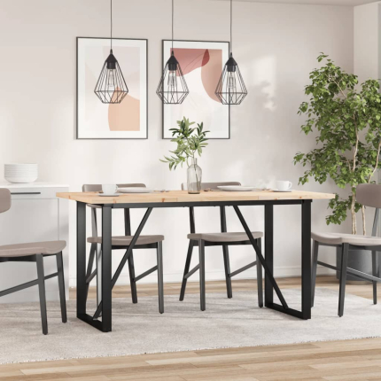 Table à manger Style Industriel cadre en O en bois de pin massif & fonte 160 x 80 x 75.5 cm {attributes}