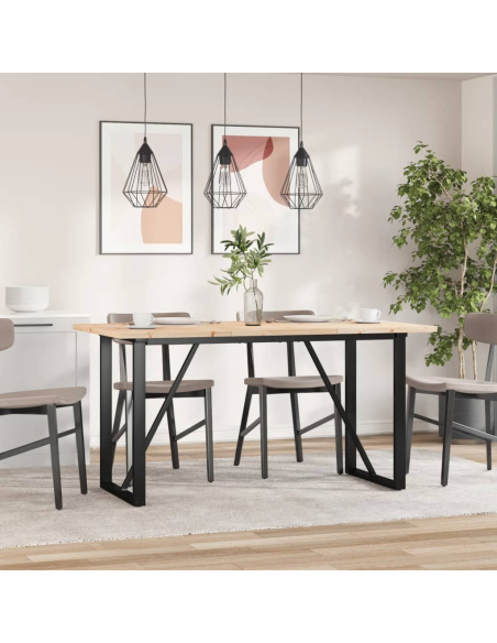Table à manger Style Industriel cadre en O en bois de pin massif & fonte 160 x 80 x 75.5 cm {attributes}