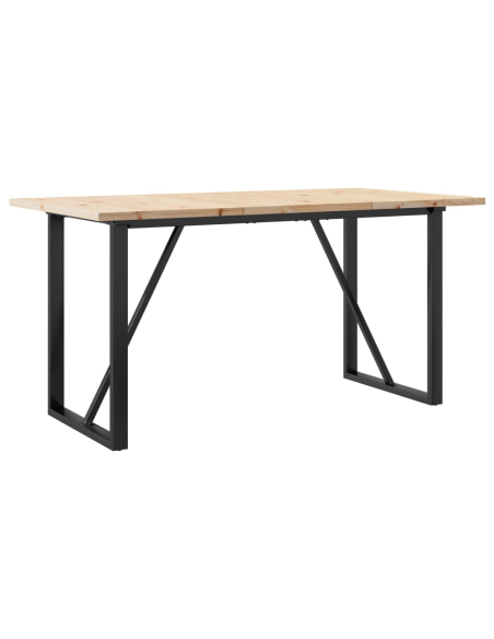 Table à manger Style Industriel cadre en O en bois de pin massif & fonte 160 x 80 x 75.5 cm {attributes}