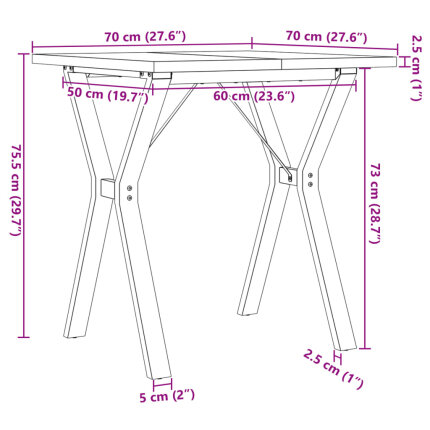 Table à manger Style Industriel cadre en Y en bois de pin massif & fonte 70 x 70 x 75.5 cm {attributes}