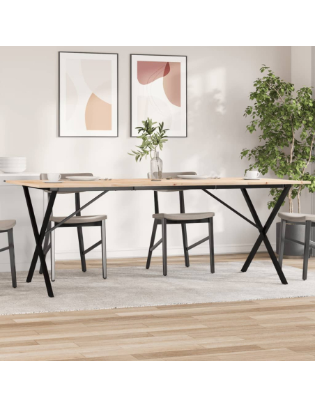 Table à manger Style Industriel cadre en X en bois de pin massif & fonte 200 x 100 x 75 cm {attributes}