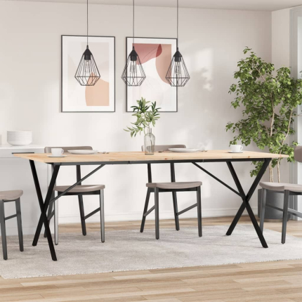 Table à manger Style Industriel cadre en X en bois de pin massif & fonte 200 x 100 x 75 cm {attributes}
