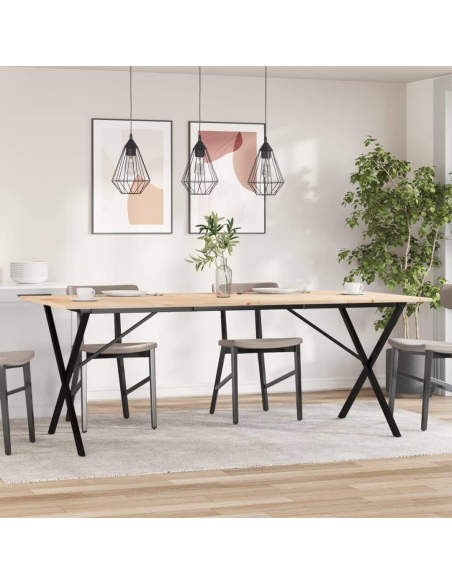 Table à manger Style Industriel cadre en X en bois de pin massif & fonte 200 x 100 x 75 cm {attributes}