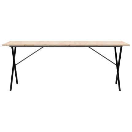 Table à manger Style Industriel cadre en X en bois de pin massif & fonte 200 x 100 x 75 cm {attributes}
