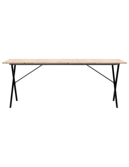 Table à manger Style Industriel cadre en X en bois de pin massif & fonte 200 x 100 x 75 cm {attributes}