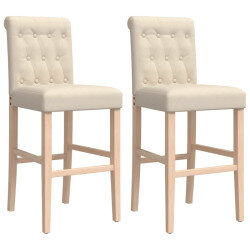 Chaise de bar campagne / chic en lot de 2 en bois massif d'hévéa et tissu Crème  {attributes}