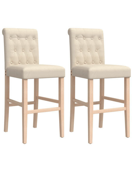 Chaise de bar campagne / chic en lot de 2 en bois massif d'hévéa et tissu Crème  {attributes}