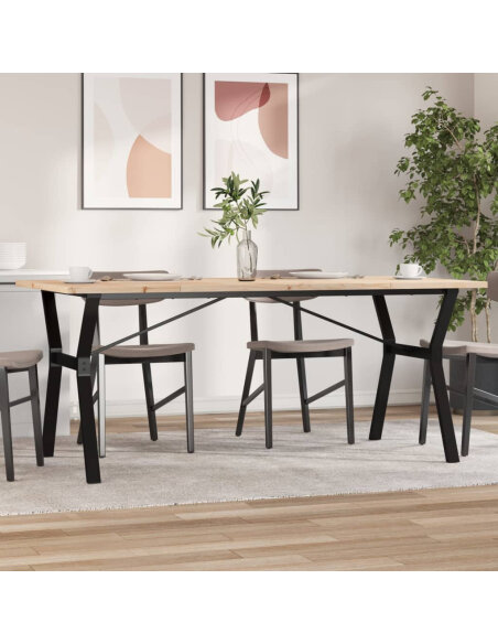 Table à manger Style Industriel cadre en Y en bois de pin massif & fonte 180 x 90 x 75.5 cm {attributes}