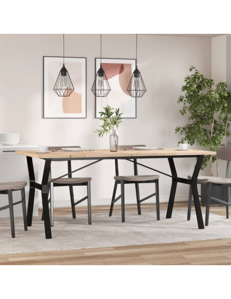 Table à manger Style Industriel cadre en Y en bois de pin massif & fonte 180 x 90 x 75.5 cm {attributes}