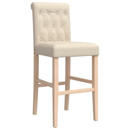 Chaise de bar campagne / chic en lot de 2 en bois massif d'hévéa et tissu Crème  {attributes}