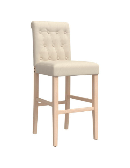 Chaise de bar campagne / chic en lot de 2 en bois massif d'hévéa et tissu Crème  {attributes}