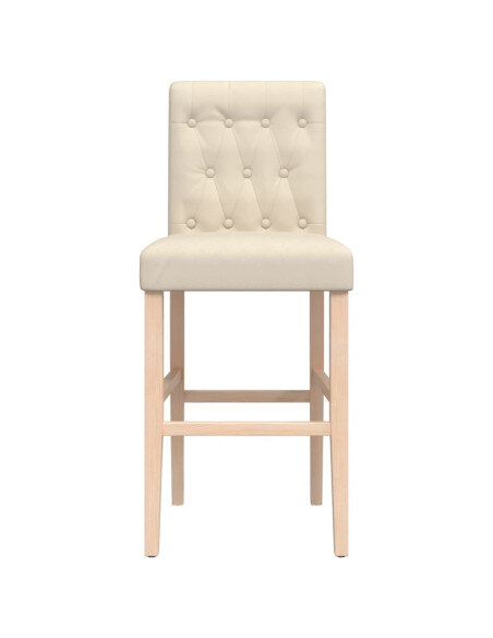 Chaise de bar campagne / chic en lot de 2 en bois massif d'hévéa et tissu Crème  {attributes}
