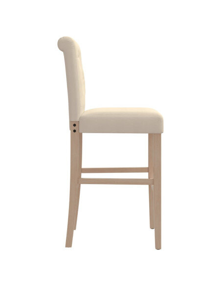 Chaise de bar campagne / chic en lot de 2 en bois massif d'hévéa et tissu Crème  {attributes}