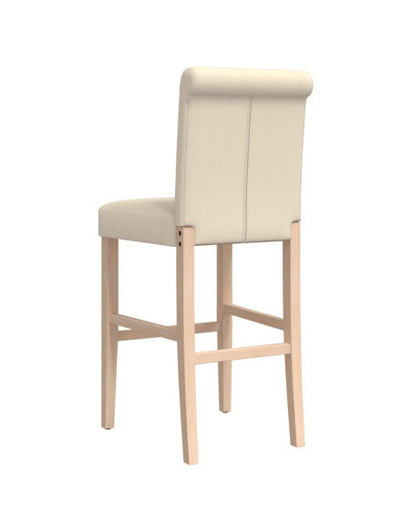 Chaise de bar campagne / chic en lot de 2 en bois massif d'hévéa et tissu Crème  {attributes}