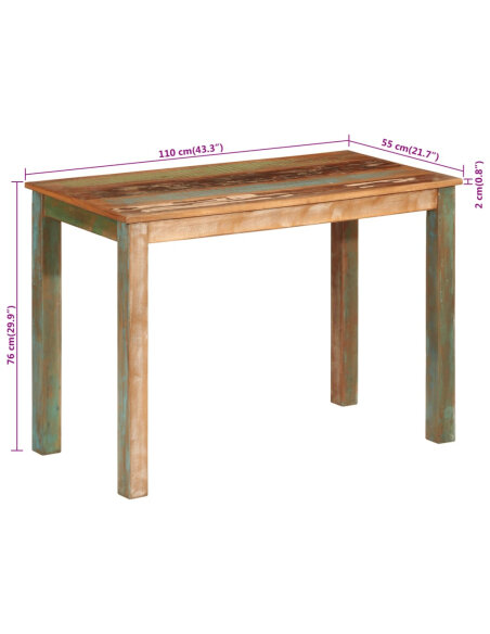 Table à manger style bohème / nature en bois de récupération massif 110x55x76cm {attributes} Table à manger style bohème / nature en bois de récupération massif 110x55x76cm {attributes}
