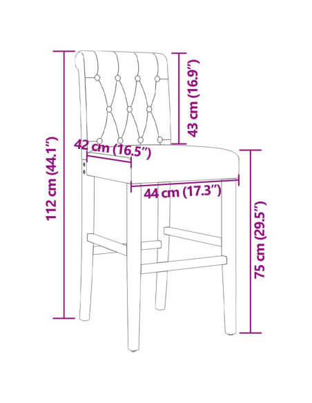 Chaise de bar campagne / chic en lot de 2 en bois massif d'hévéa et tissu Crème  {attributes}
