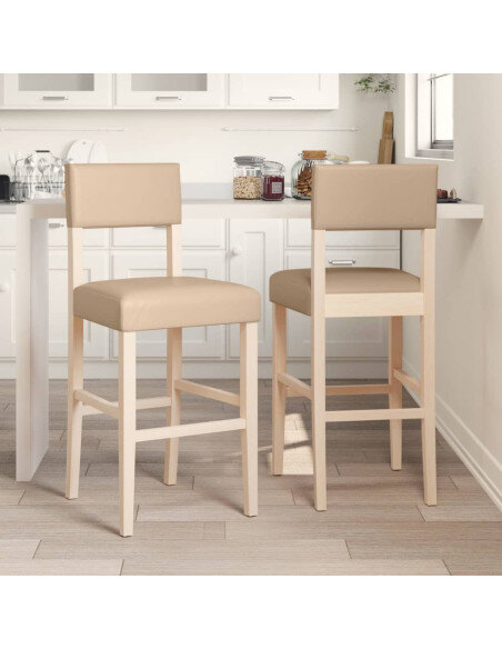 Chaise de bar campagne / chic en lot de 2 en bois massif d'hévéa et similicuir Brun  {attributes} Chaise de bar campagne / chic en lot de 2 en bois massif d'hévéa et similicuir Brun  {attributes}