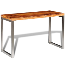 Table à manger en bois massier avec pieds en acier 115 x 55 x 76 cm {attributes} 2