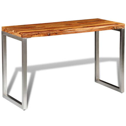 Table à manger en bois massier avec pieds en acier 115 x 55 x 76 cm {attributes}