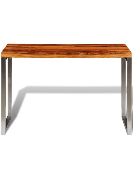 Table à manger en bois massier avec pieds en acier 115 x 55 x 76 cm {attributes} Table à manger en bois massier avec pieds en acier 115 x 55 x 76 cm {attributes}