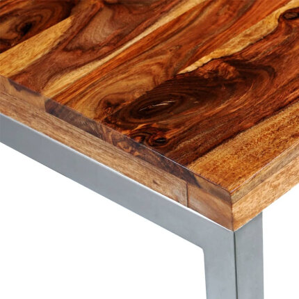 Table à manger en bois massier avec pieds en acier 115 x 55 x 76 cm {attributes}