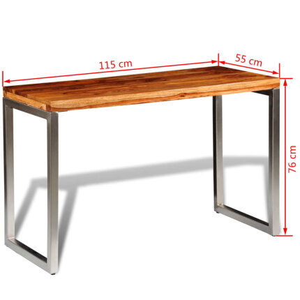 Table à manger en bois massier avec pieds en acier 115 x 55 x 76 cm {attributes}