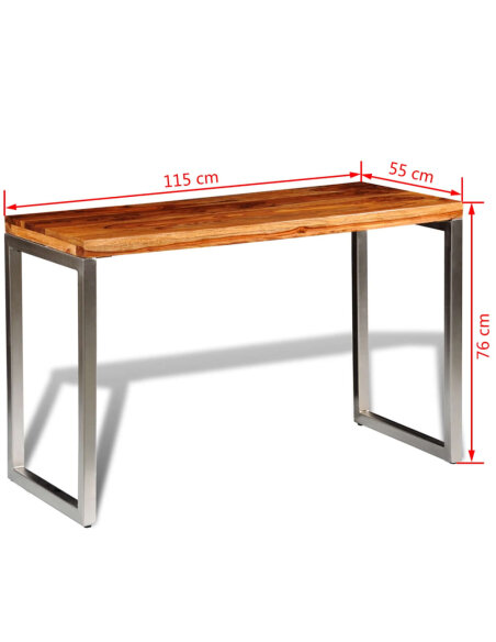 Table à manger en bois massier avec pieds en acier 115 x 55 x 76 cm {attributes} Table à manger en bois massier avec pieds en acier 115 x 55 x 76 cm {attributes}
