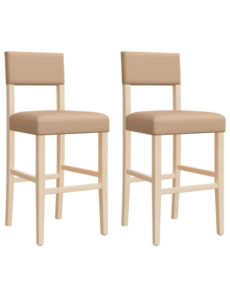 Chaise de bar campagne / chic en lot de 2 en bois massif d'hévéa et similicuir Brun  {attributes} Chaise de bar campagne / chic en lot de 2 en bois massif d'hévéa et similicuir Brun  {attributes}