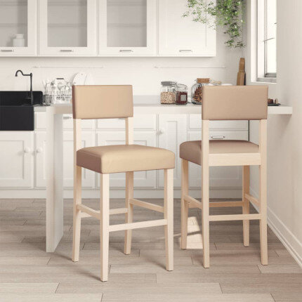 Chaise de bar campagne / chic en lot de 2 en bois massif d'hévéa et similicuir Brun  {attributes}