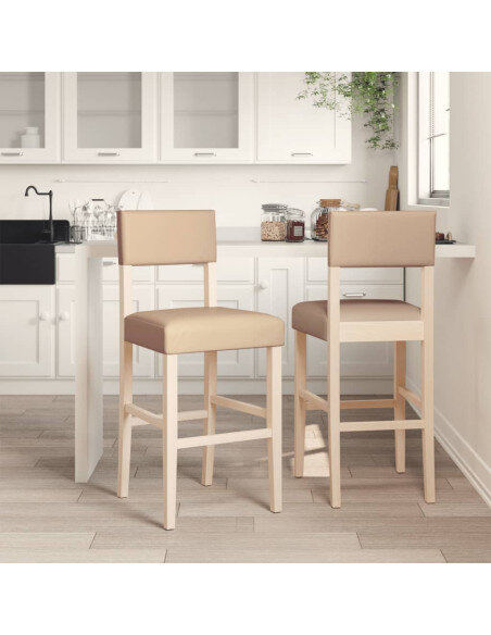 Chaise de bar campagne / chic en lot de 2 en bois massif d'hévéa et similicuir Brun  {attributes} Chaise de bar campagne / chic en lot de 2 en bois massif d'hévéa et similicuir Brun  {attributes}