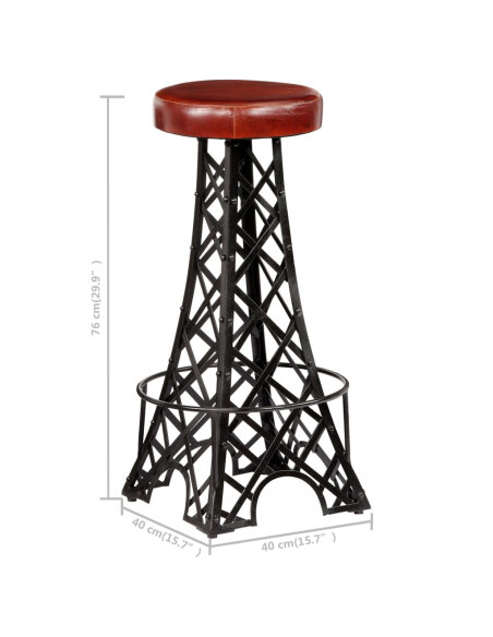 Tabourets de bar tour Eiffel style industriel  en lot de 2 en cuir Tabourets de bar tour Eiffel style industriel  en lot de 2 en cuir