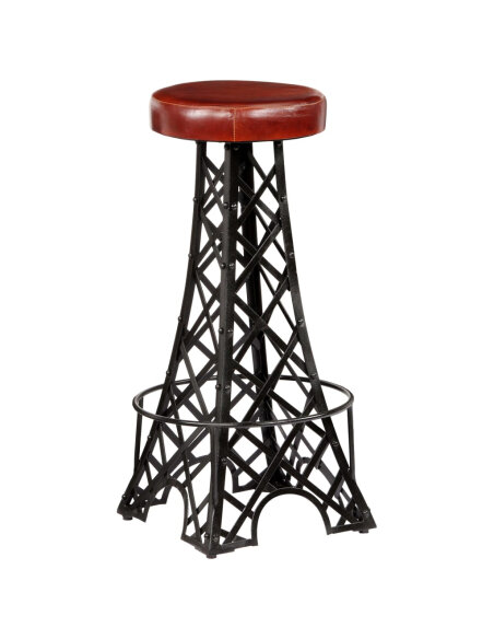 Tabourets de bar tour Eiffel style industriel  en lot de 2 en cuir Tabourets de bar tour Eiffel style industriel  en lot de 2 en cuir