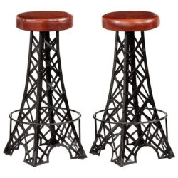 Tabourets de bar tour Eiffel style industriel  en lot de 2 en cuir