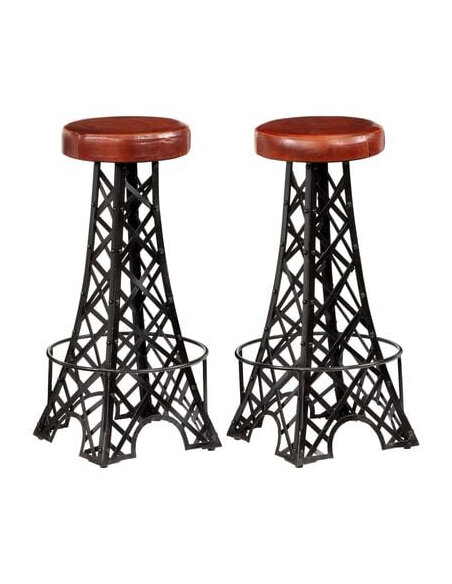 Tabourets de bar tour Eiffel style industriel  en lot de 2 en cuir Tabourets de bar tour Eiffel style industriel  en lot de 2 en cuir