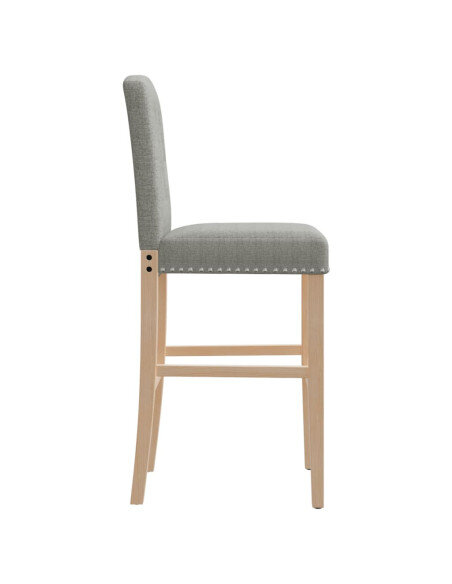 Chaise de bar campagne / chic en lot de 2 en bois massif d'hévéa et tissu Gris  {attributes}