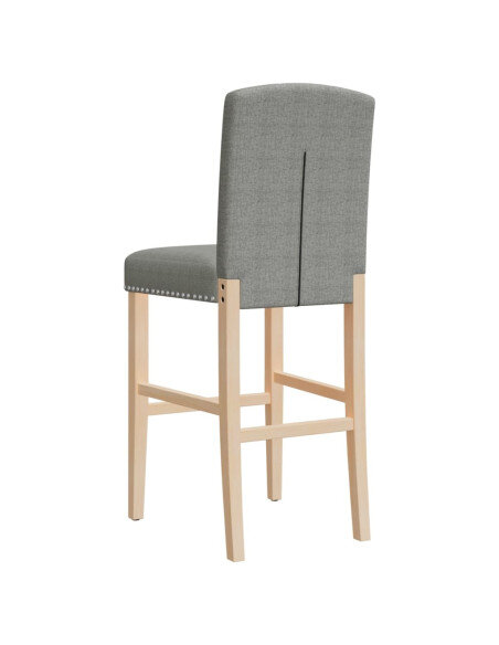 Chaise de bar campagne / chic en lot de 2 en bois massif d'hévéa et tissu Gris  {attributes}