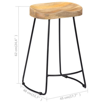 Tabourets de bar industriel en lot de 2 en bois de manguier massif Brun 45 x 40 x 62 cm {attributes}