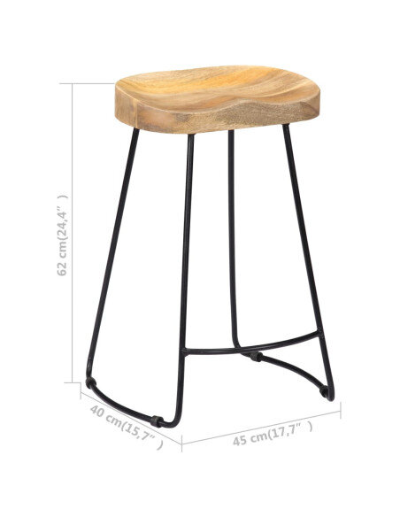 Tabourets de bar industriel en lot de 2 en bois de manguier massif Brun 45 x 40 x 62 cm {attributes} Tabourets de bar industriel en lot de 2 en bois de manguier massif Brun 45 x 40 x 62 cm {attributes}