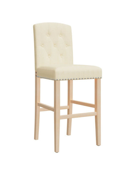 Chaise de bar campagne / chic en lot de 2 en bois massif d'hévéa et tissu Crème  {attributes}