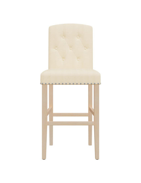 Chaise de bar campagne / chic en lot de 2 en bois massif d'hévéa et tissu Crème  {attributes}