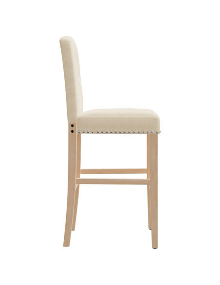 Chaise de bar campagne / chic en lot de 2 en bois massif d'hévéa et tissu Crème  {attributes}