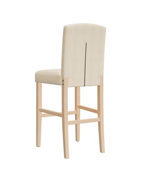 Chaise de bar campagne / chic en lot de 2 en bois massif d'hévéa et tissu Crème  {attributes}