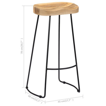 Tabourets de bar Industriel / Rétro - Vintage en lot de 2 en bois de manguier massif Brun 45 x 40 x 78 cm {attributes}