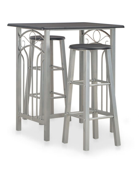 Table mange debout Campagne avec 2 tabourets - Noir et gris - Bois & Acier