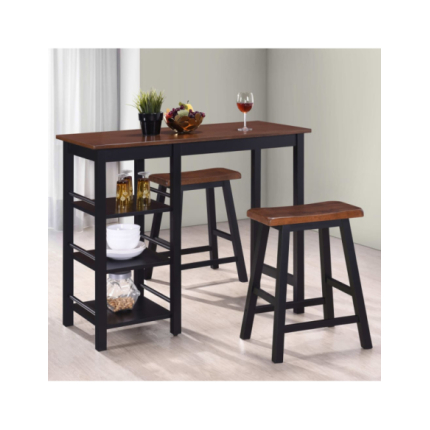 Table mange debout Campagne avec 2 tabourets - Noir et marron - Structure en Bois d'hévéa