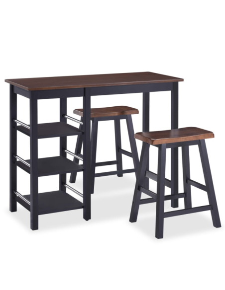 Table mange debout Campagne avec 2 tabourets - Noir et marron - Structure en Bois d'hévéa
