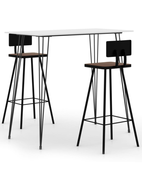 Table mange debout Industriel avec 2 tabourets - Blanc - Métal et Bois